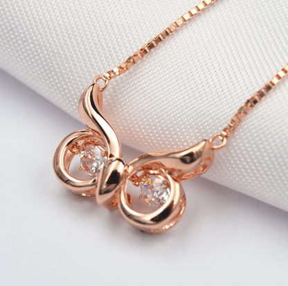 MABELLA Dancing Twinkling CZ Rose Gold Necklace Owl Eye Animal Pendant, Womens Gifts for Her