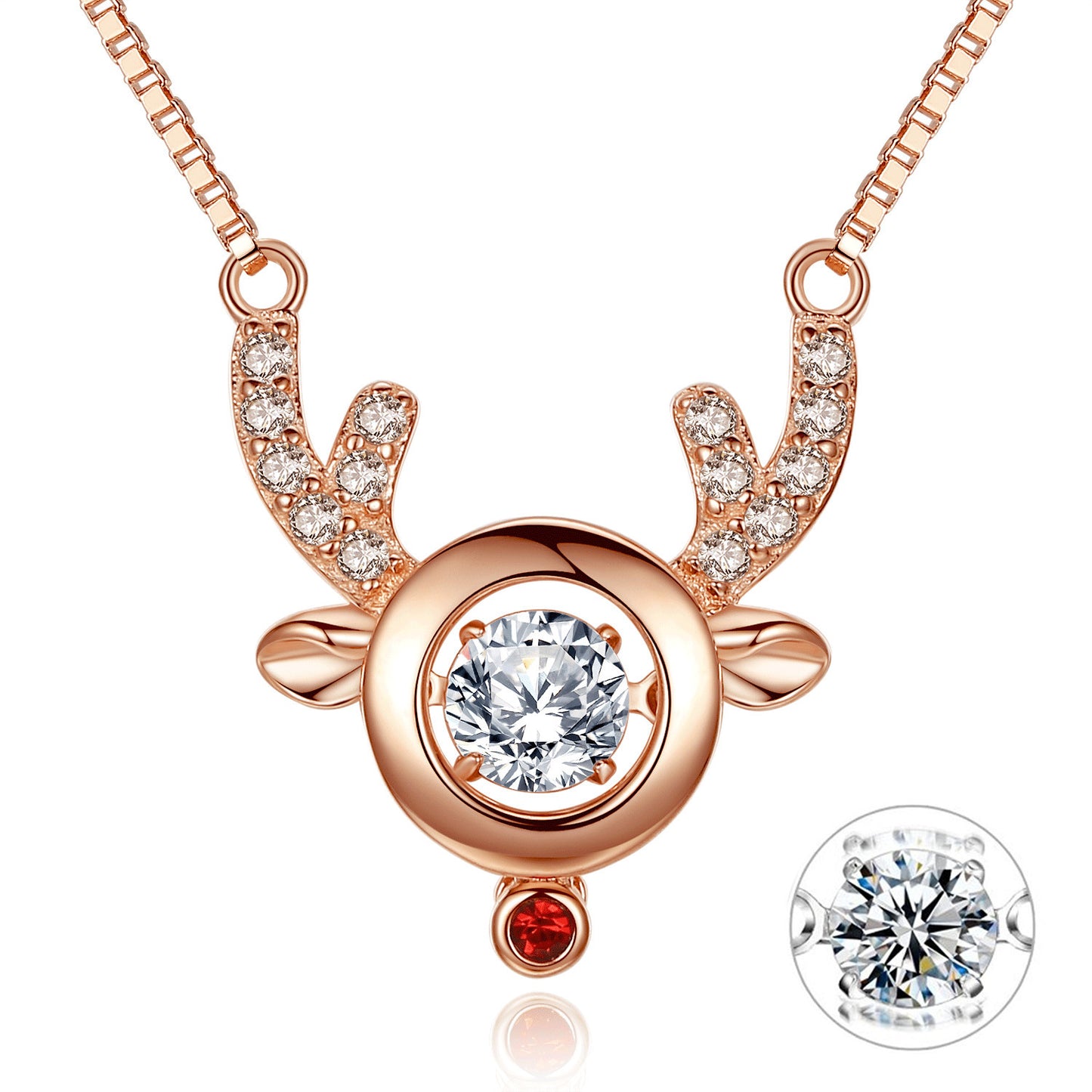 MABELLA Dancing Stone Pendant Necklace Rose Gold Reindeer Pendant Womens Valentines Gifts for Women