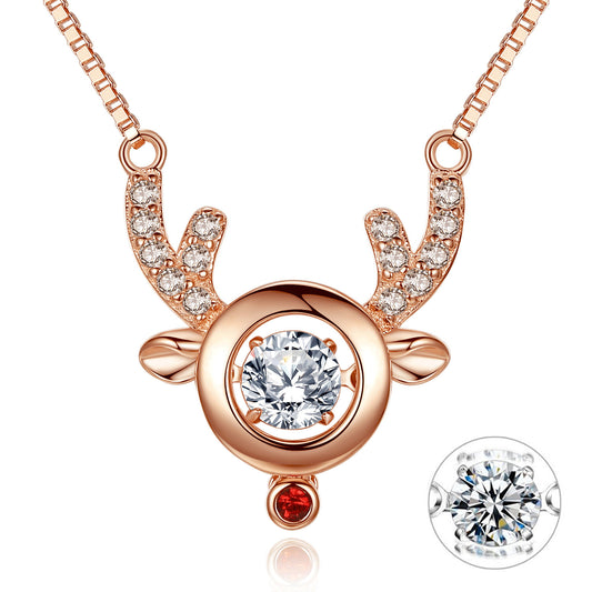 MABELLA Dancing Stone Pendant Necklace Rose Gold Reindeer Pendant Womens Valentines Gifts for Women