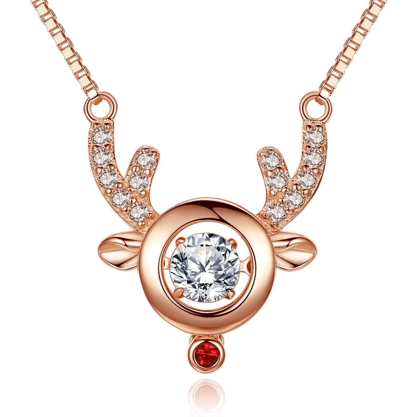 MABELLA Dancing Stone Pendant Necklace Rose Gold Reindeer Pendant Womens Valentines Gifts for Women