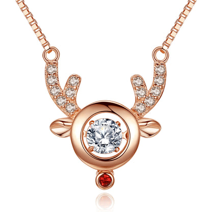 MABELLA Dancing Stone Pendant Necklace Rose Gold Reindeer Pendant Womens Valentines Gifts for Women