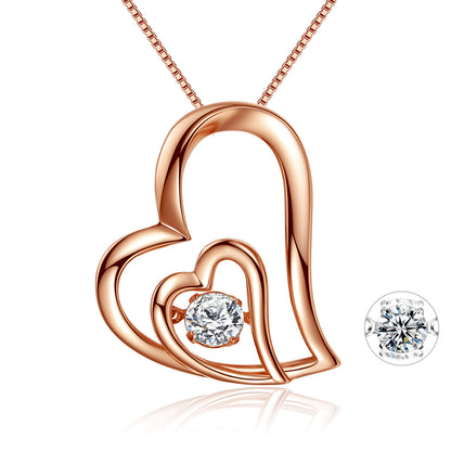 MABELLA Dancing Twinkle Necklace Rose Gold Double Love Heart Pendant, Womens Gifts for Her