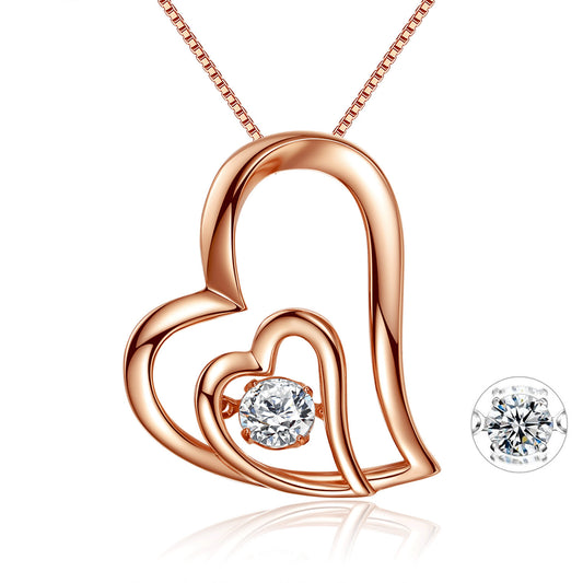 MABELLA Dancing Twinkle Necklace Rose Gold Double Love Heart Pendant, Womens Gifts for Her