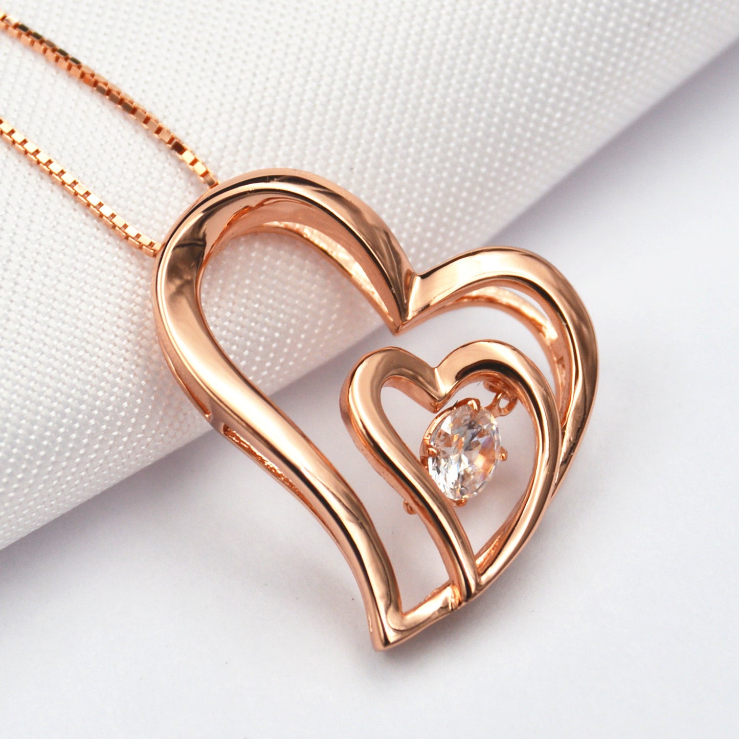 MABELLA Dancing Twinkle Necklace Rose Gold Double Love Heart Pendant, Womens Gifts for Her