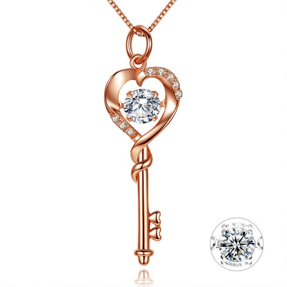 MABELLA Dancing Collection Rose Gold Plated Sterling Silver 0.9 ct Heart Shape Key Pendant Necklace