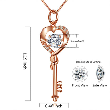 MABELLA Dancing Collection Rose Gold Plated Sterling Silver 0.9 ct Heart Shape Key Pendant Necklace