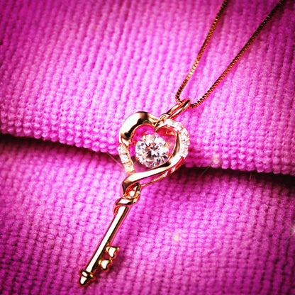 MABELLA Dancing Collection Rose Gold Plated Sterling Silver 0.9 ct Heart Shape Key Pendant Necklace
