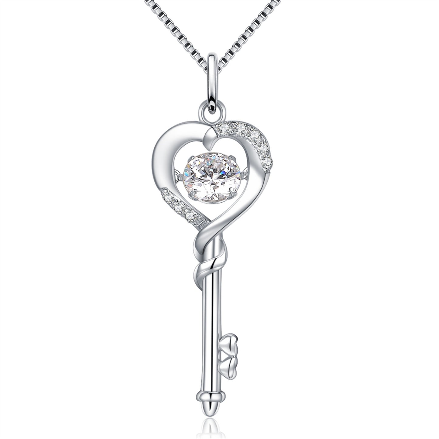 MABELLA Dancing Collection Rose Gold Plated Sterling Silver 0.9 ct Heart Shape Key Pendant Necklace