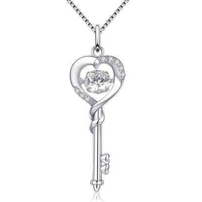 MABELLA Dancing Collection Rose Gold Plated Sterling Silver 0.9 ct Heart Shape Key Pendant Necklace