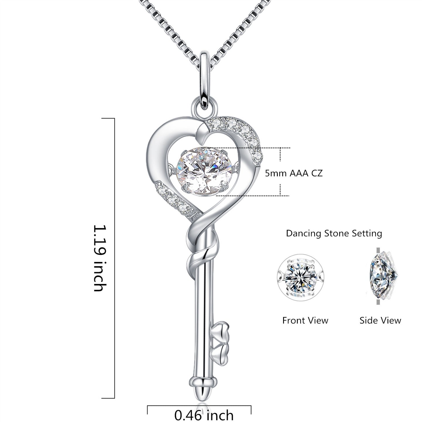 MABELLA Dancing Collection Rose Gold Plated Sterling Silver 0.9 ct Heart Shape Key Pendant Necklace