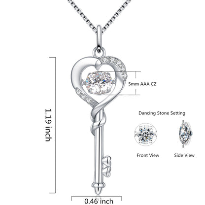 MABELLA Dancing Collection Rose Gold Plated Sterling Silver 0.9 ct Heart Shape Key Pendant Necklace