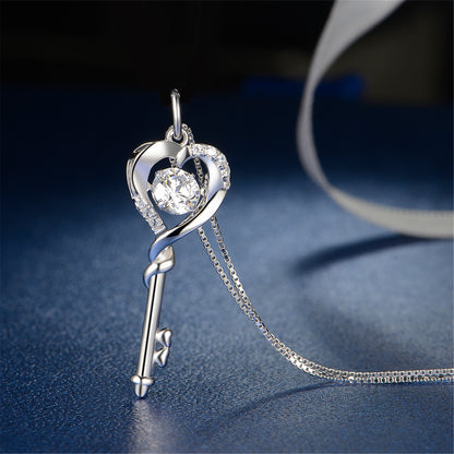 MABELLA Dancing Collection Rose Gold Plated Sterling Silver 0.9 ct Heart Shape Key Pendant Necklace