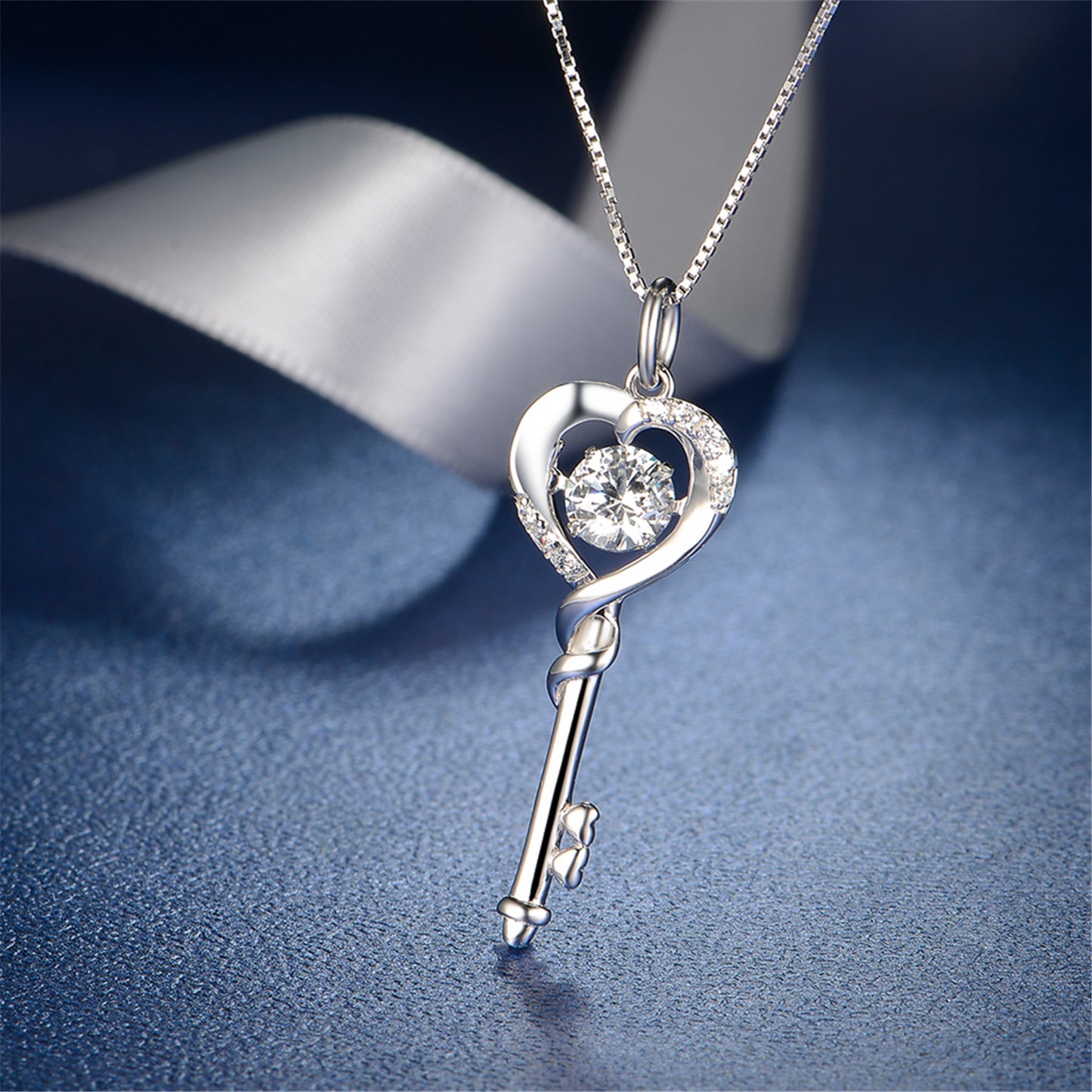 MABELLA Dancing Collection Rose Gold Plated Sterling Silver 0.9 ct Heart Shape Key Pendant Necklace