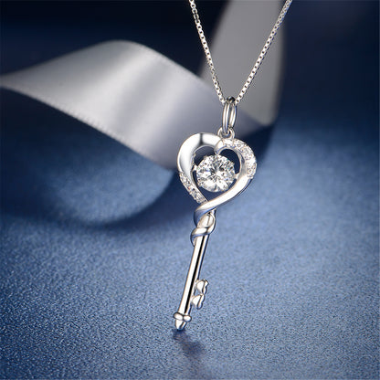 MABELLA Dancing Collection Rose Gold Plated Sterling Silver 0.9 ct Heart Shape Key Pendant Necklace