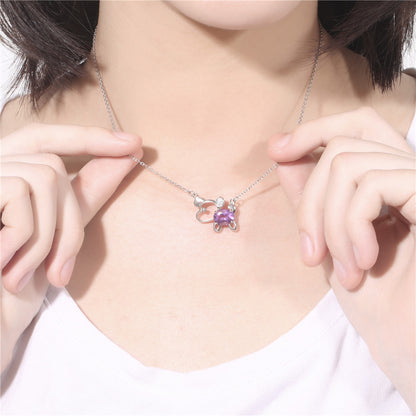 MABELLA 925 Sterling Silver Animals Dog Pendants Natural Blue Topaz/Amethyst Gemstone Necklace