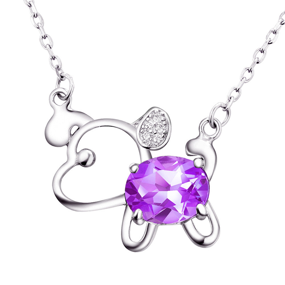 MABELLA 925 Sterling Silver Animals Dog Pendants Natural Blue Topaz/Amethyst Gemstone Necklace
