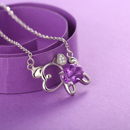 MABELLA 925 Sterling Silver Animals Dog Pendants Natural Blue Topaz/Amethyst Gemstone Necklace