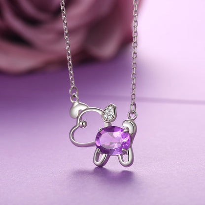MABELLA 925 Sterling Silver Animals Dog Pendants Natural Blue Topaz/Amethyst Gemstone Necklace