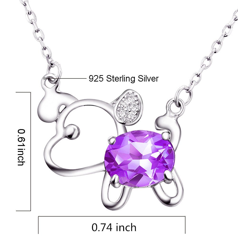 MABELLA 925 Sterling Silver Animals Dog Pendants Natural Blue Topaz/Amethyst Gemstone Necklace