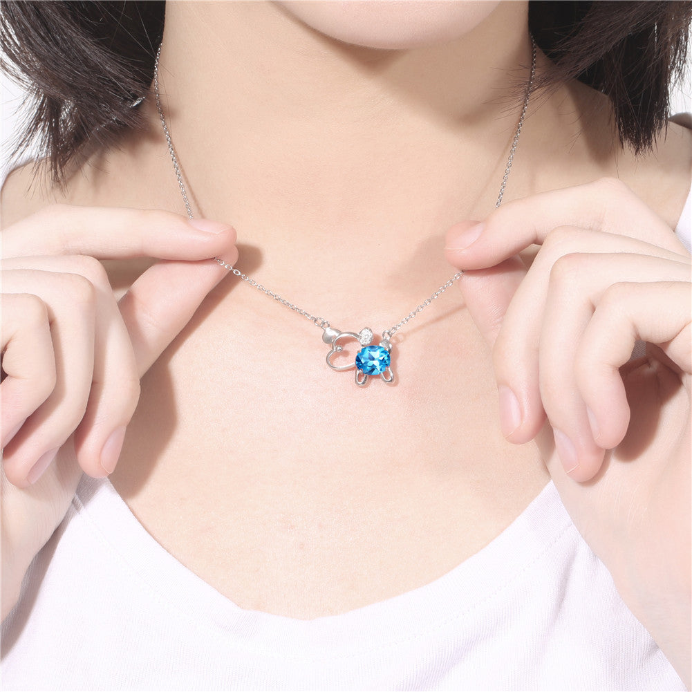 MABELLA 925 Sterling Silver Animals Dog Pendants Natural Blue Topaz/Amethyst Gemstone Necklace