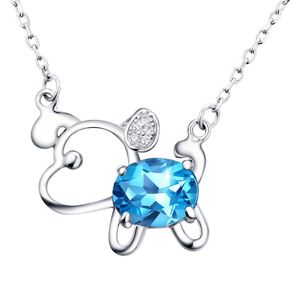 MABELLA 925 Sterling Silver Animals Dog Pendants Natural Blue Topaz/Amethyst Gemstone Necklace