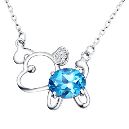 MABELLA 925 Sterling Silver Animals Dog Pendants Natural Blue Topaz/Amethyst Gemstone Necklace