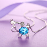MABELLA 925 Sterling Silver Animals Dog Pendants Natural Blue Topaz/Amethyst Gemstone Necklace