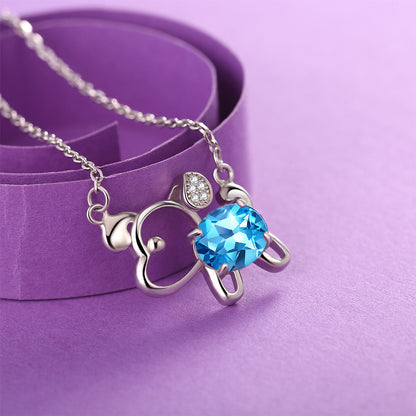 MABELLA 925 Sterling Silver Animals Dog Pendants Natural Blue Topaz/Amethyst Gemstone Necklace