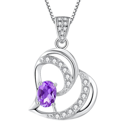 MABELLA 925 Sterling Silver Heart Pendant Necklace Natural Amethyst Fine Jewelry Gifts for Girls