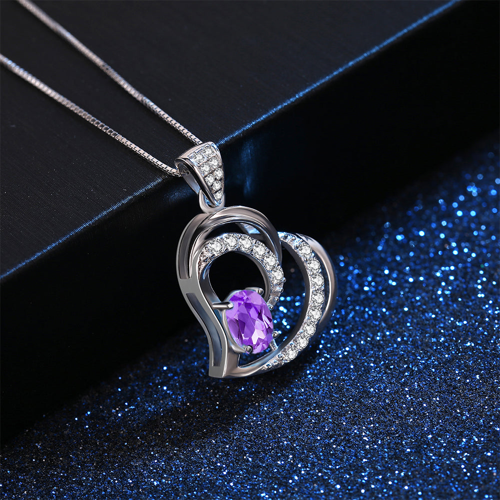 MABELLA 925 Sterling Silver Heart Pendant Necklace Natural Amethyst Fine Jewelry Gifts for Girls