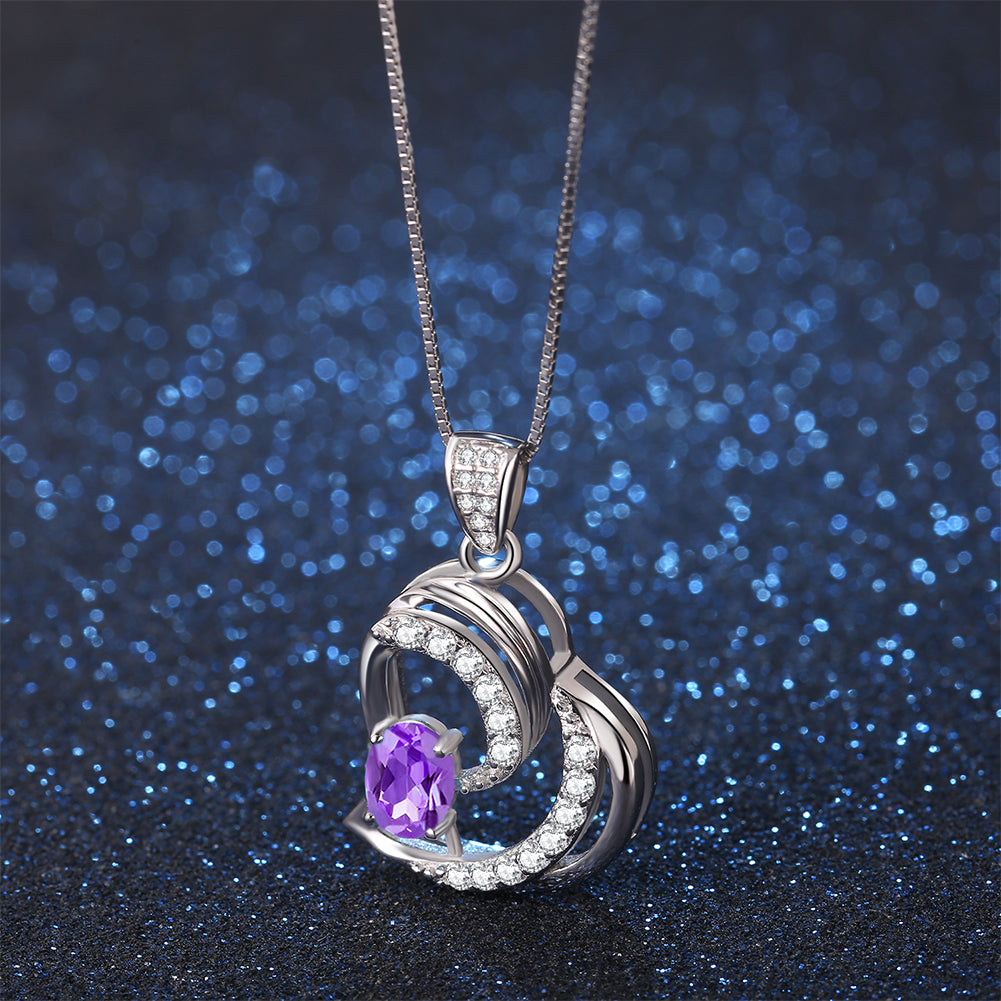 MABELLA 925 Sterling Silver Heart Pendant Necklace Natural Amethyst Fine Jewelry Gifts for Girls