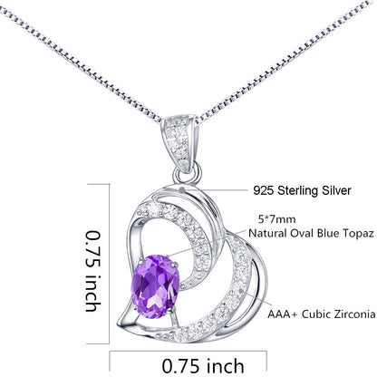 MABELLA 925 Sterling Silver Heart Pendant Necklace Natural Amethyst Fine Jewelry Gifts for Girls