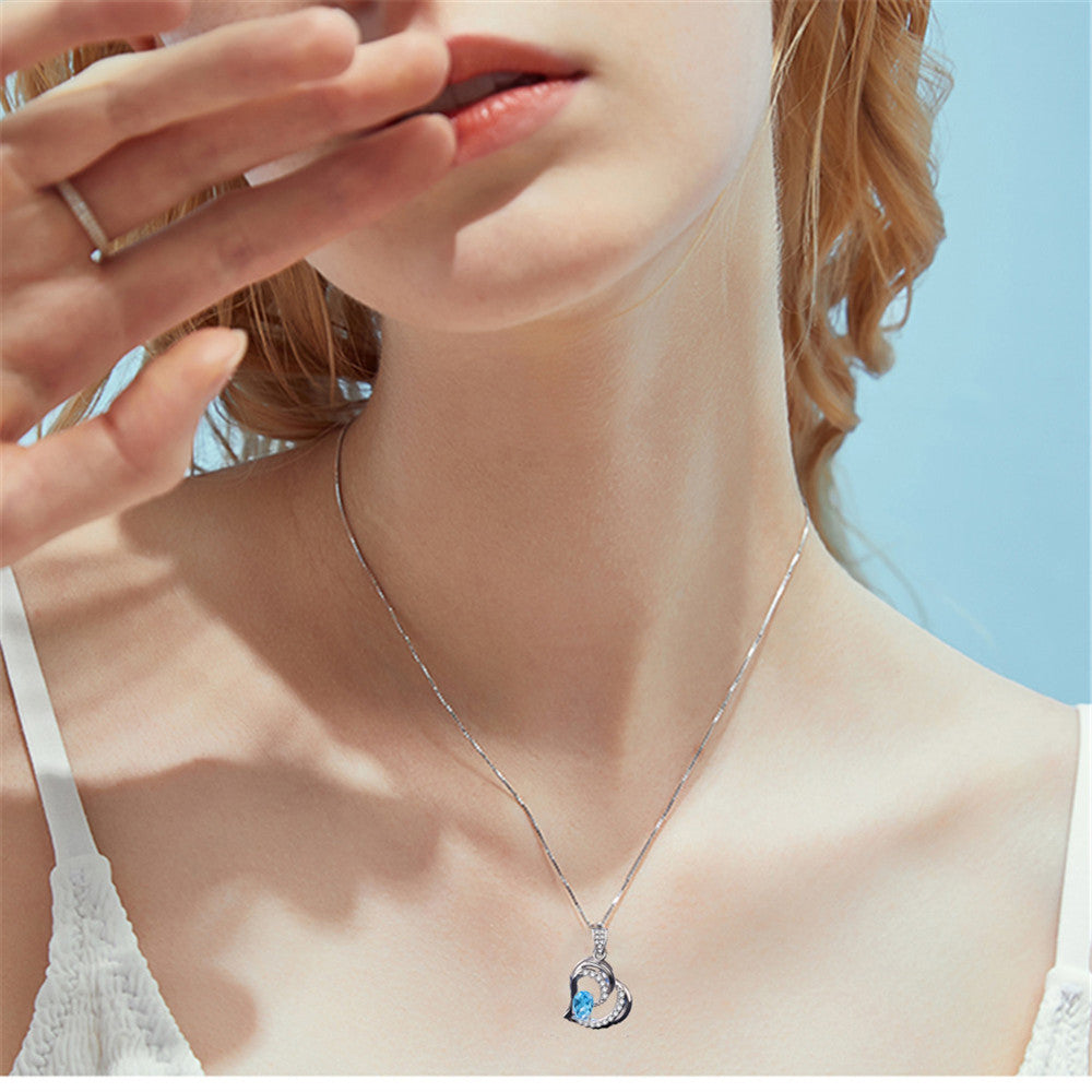 MABELLA 925 Sterling Silver Heart Pendant Necklace Natural Amethyst Fine Jewelry Gifts for Girls