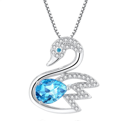 MABELLA 925 Sterling Silver Swan Pendant Necklace Genuine Blue Topaz Natural Gemstone Gift for Women
