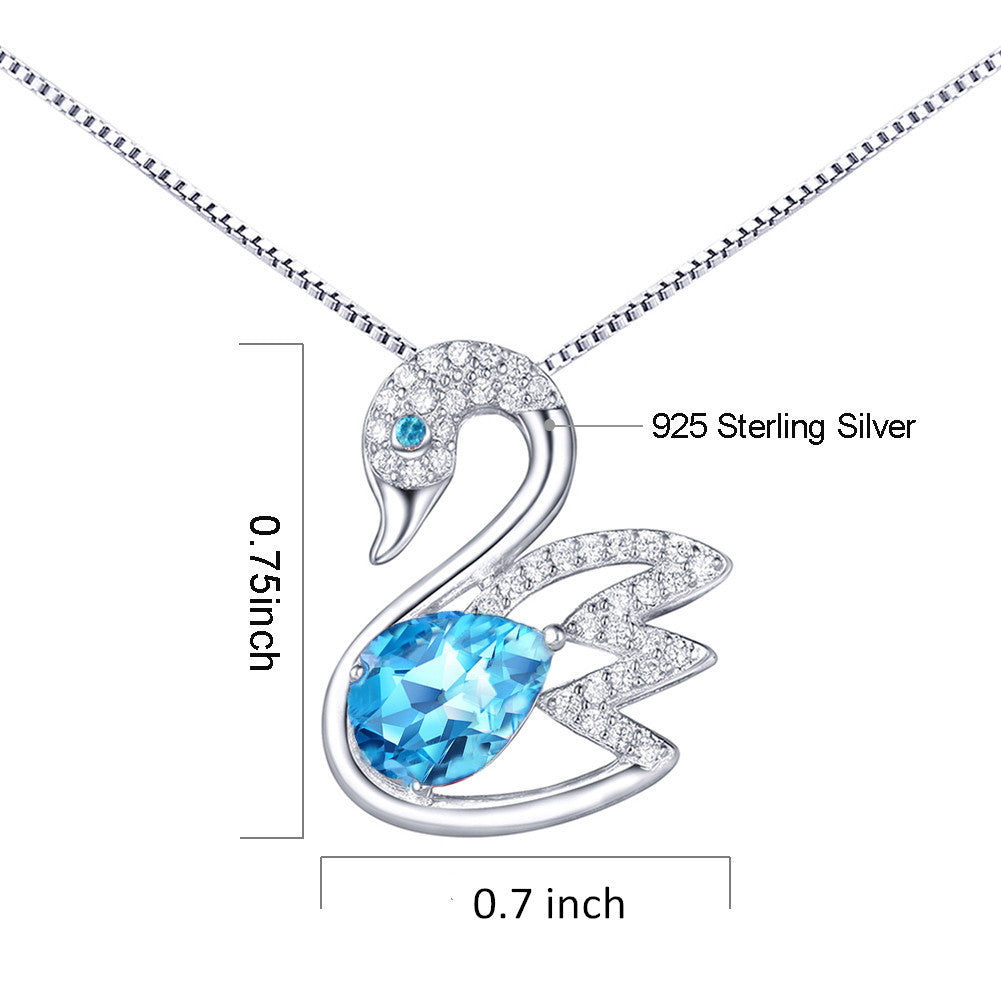 MABELLA 925 Sterling Silver Swan Pendant Necklace Genuine Blue Topaz Natural Gemstone Gift for Women