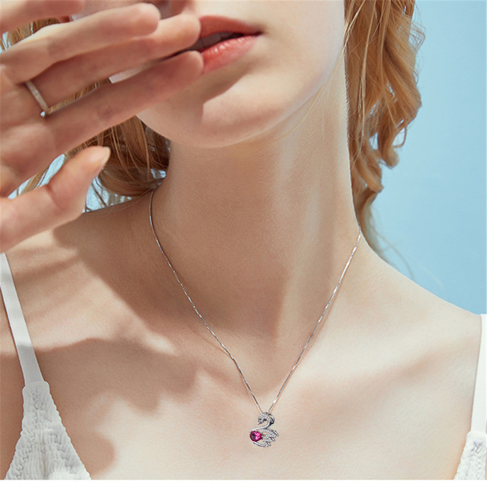 MABELLA 925 Sterling Silver Swan Genuine Blue Topaz/Pink Topaz Pendant Necklace, Gifts for Women