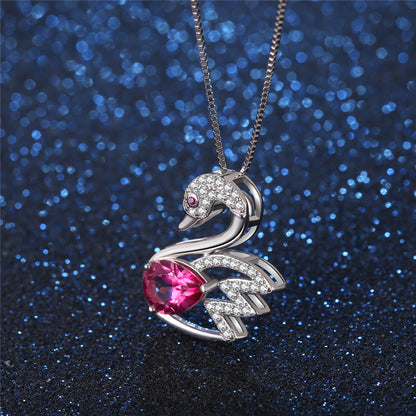 MABELLA 925 Sterling Silver Swan Genuine Blue Topaz/Pink Topaz Pendant Necklace, Gifts for Women