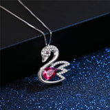 MABELLA 925 Sterling Silver Animals Swan Genuine Pink Topaz Pendant Necklace, Gifts for Women
