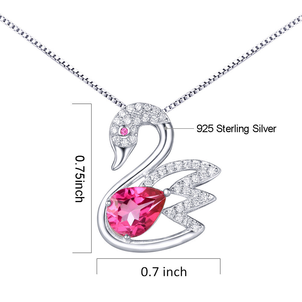 MABELLA 925 Sterling Silver Swan Genuine Blue Topaz/Pink Topaz Pendant Necklace, Gifts for Women