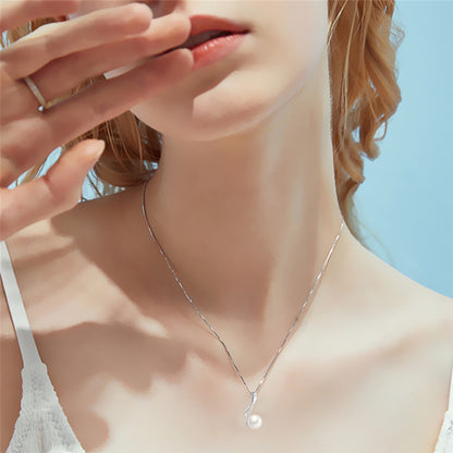 MABELLA 925 Sterling Silver Cultured Freshwater 9MM AAA White Pearl Music Pendant Necklace