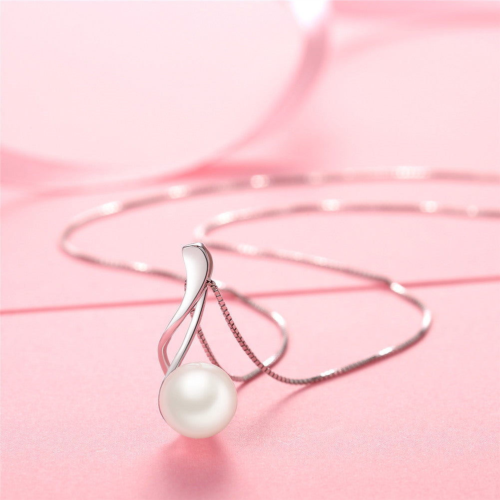 MABELLA 925 Sterling Silver Cultured Freshwater 9MM AAA White Pearl Music Pendant Necklace