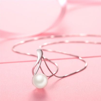 MABELLA 925 Sterling Silver Cultured Freshwater 9MM AAA White Pearl Music Pendant Necklace