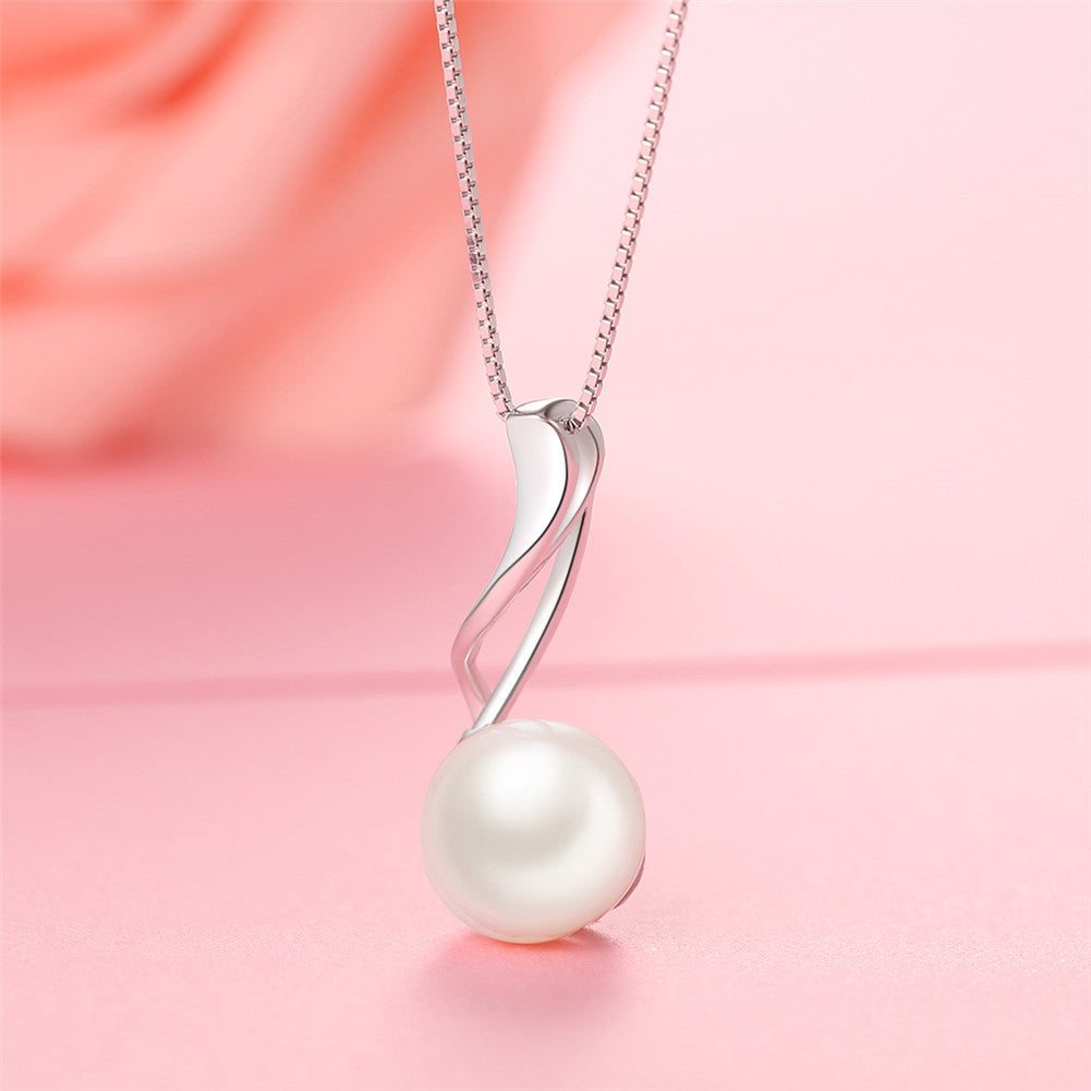 MABELLA 925 Sterling Silver Cultured Freshwater 9MM AAA White Pearl Music Pendant Necklace