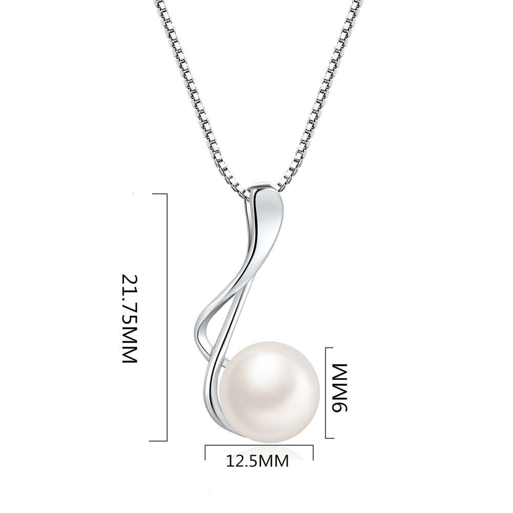 MABELLA 925 Sterling Silver Cultured Freshwater 9MM AAA White Pearl Music Pendant Necklace