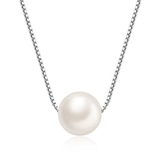MABELLA Freshwater Cultured 8MM AAA White Round Pearl Pendant Necklace 925 Sterling Silver for Women
