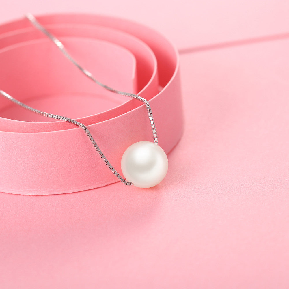 MABELLA Freshwater Cultured 8MM AAA White Round Pearl Pendant Necklace 925 Sterling Silver for Women