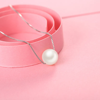 MABELLA Freshwater Cultured 8MM AAA White Round Pearl Pendant Necklace 925 Sterling Silver for Women