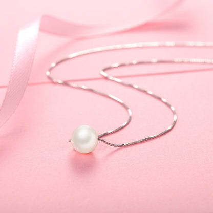 MABELLA Freshwater Cultured 8MM AAA White Round Pearl Pendant Necklace 925 Sterling Silver for Women