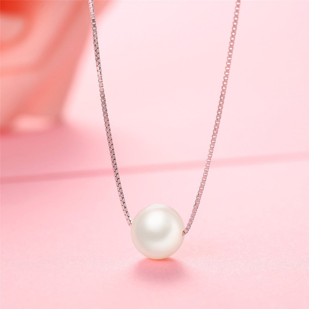 MABELLA Freshwater Cultured 8MM AAA White Round Pearl Pendant Necklace 925 Sterling Silver for Women