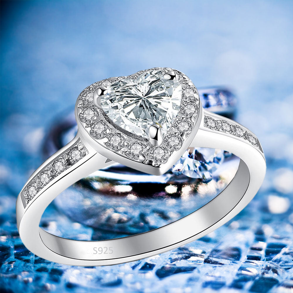 MABELLA Sterling Silver 1.90ct Halo Heart Engagement Ring Cubic Zirconia Promise Rings for Women